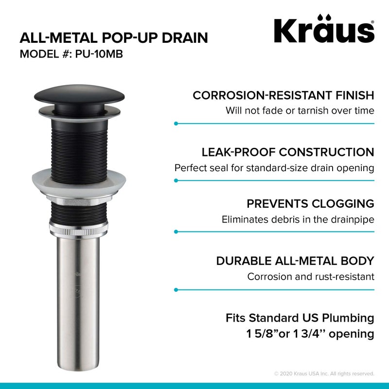 KRAUS Pop-Up Drain in Matte Black, PU-10MB - Image 5